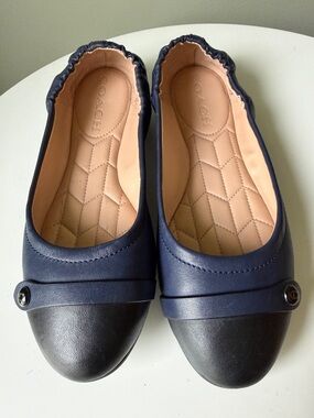 Coach Navy Black Cap Toe Ballet Flats Leather Size 5.5/36